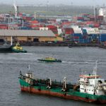 The port is seen from a rooftop in Nigeria's commercial capital Lagos